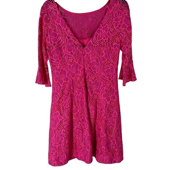 NWT $278 Lilly Pulitzer Allyson Dress Hot Pink Lace Floral Overlay Size 4 - Picture 4 of 17